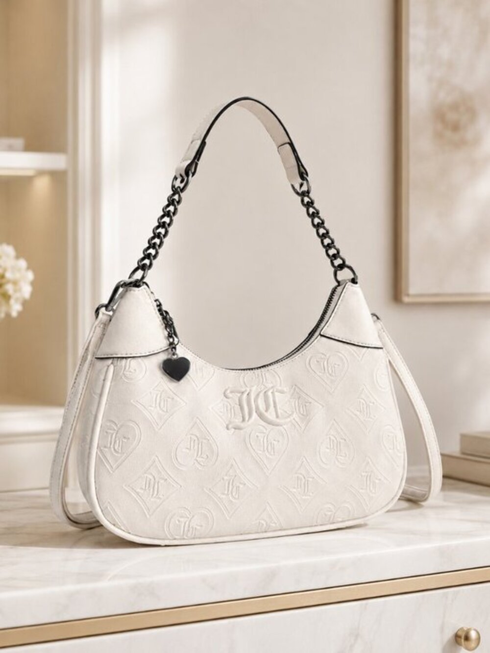 Juicy Couture Good Times Juicy Crystal Embossed Heart Shoulder Bag NWT